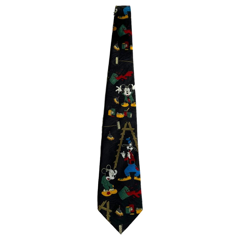 Official Disney Mickey Mouse &‎ Goofy Fun Comical Neck Tie 90s Vintage EUC